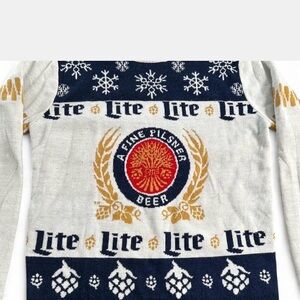 Miller Lite Vintage Holiday XMas Sweater Navy and White Sweater